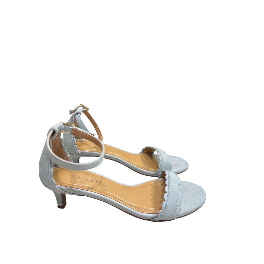 Talbots Women's Size 5 Light Blue Suede Scalloped Block Heel Ankle Strap Sandals